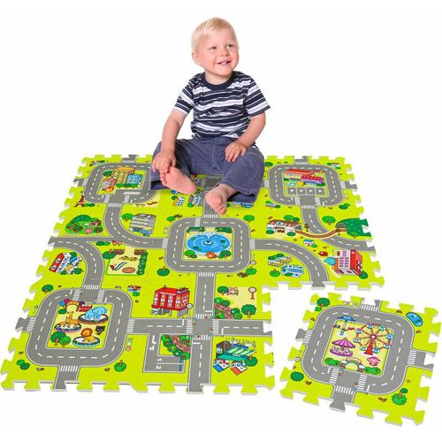 Littletom - 9 Teile Puzzlematte Straße für Kinder - 30x30 Spielstraße Puzzle Spielteppich - bunt