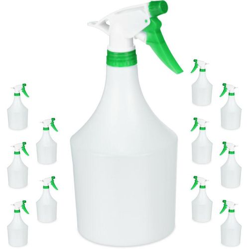 12 x Sprühflasche Pflanzen, einstellbare Düse, 1 Liter Handsprüher, mit Skala, Kunststoff, Blumensprüher, weiß-grün