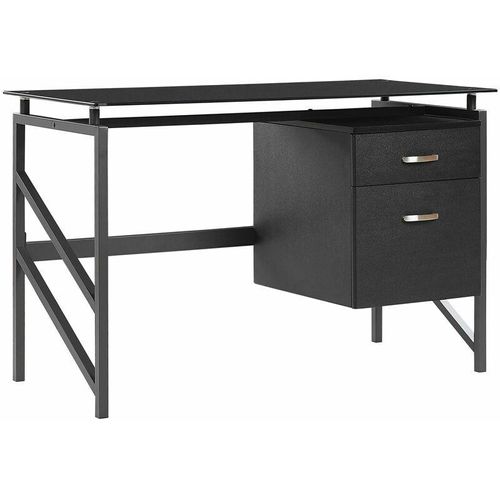 Schreibtisch Schwarz Glas 117 x 57 cm Zwei praktische Schubladen Kinderzimmer Büroraum