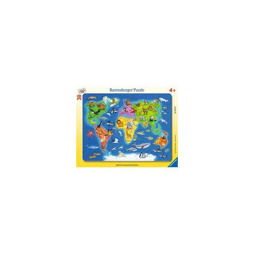 Kinderpuzzle Weltkarte mit Tieren 30 Teile, Rahmenpuzzle
