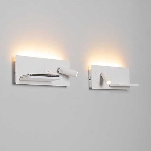 Set van 2 wandlampen wit incl. LED met USB en inductielader - Riza