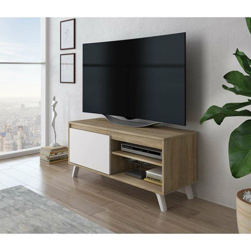 TV-Schrank Devid Lowboard tv Kommode Fernsehschrank klassisch 100 cm Weiß Sonoma - Furnix