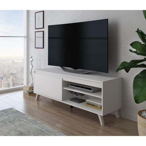 TV-Schrank Devid tv Lowboard Fernsehschrank Kommode elegant 140 cm Weiß - Furnix