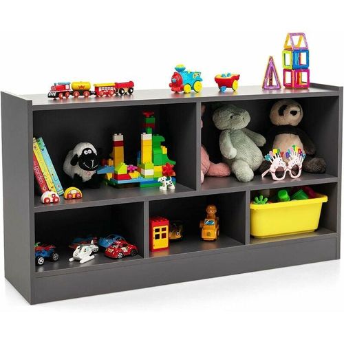 Costway - Kinder Spielzeugschrank Holz, Spielzeugregal mit 2 großen Fächern und 3 kleinen Fächern, offen, Kinderregal für Spielzeug, Puppen und