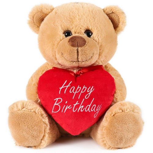 BRUBAKER Kuscheltier Teddy Plüschbär mit Happy Birthday Herz (1-St., Schmuseteddy, 25 cm hoch), kleiner Teddybär, Stofftier Plüschtier, braun|rot