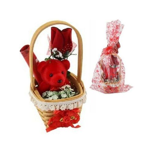 Korb mit plüsch roten teddybär geschenkidee valentinstag blumen paket 63294