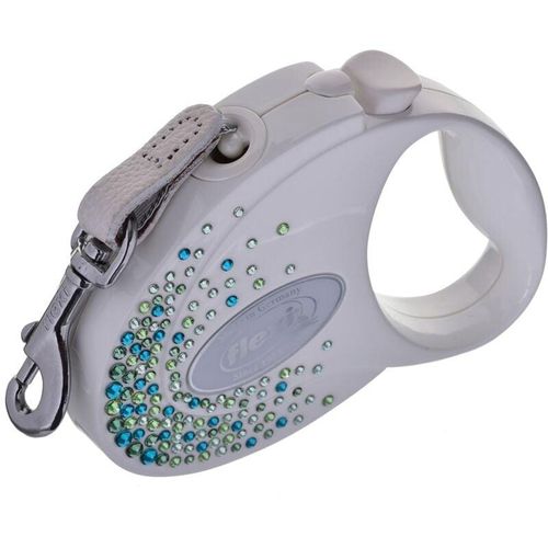 Flexi - Glam Splash Leaf mit Swarovski-Kristallen s - Rollleine für Hunde - 3 m - weiß