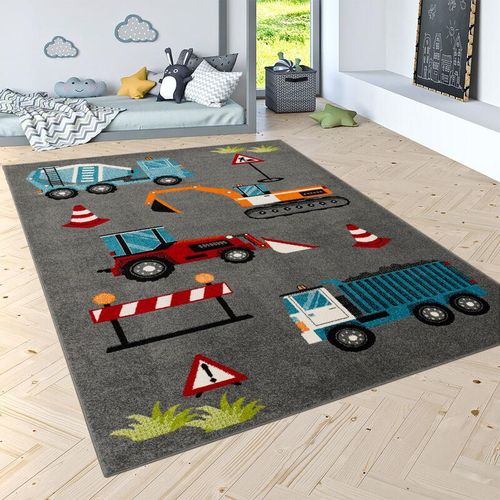 Teppich Kinderzimmer Kinderteppich Junge Mädchen Spielteppich Weich Grau Rot 200x280 cm - Paco Home