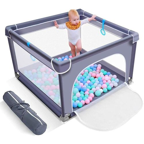 Laufstall Spielzaun Baby-Laufstall Spielplatz mit atmungsaktivem 300D-Netz für drinnen und draußen 90 x 90 cm Grau