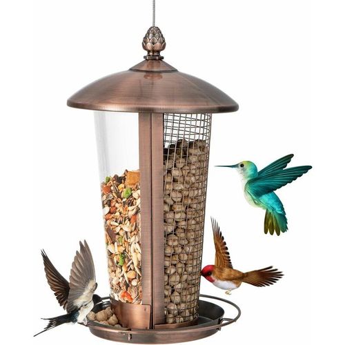 Costway - Vogelfutterhaus zum Aufhängen, 2 Röhre für Verschiedene Vogelsamen, Vogelfutterspender aus Metall, Futterhäuschen für Wildvögel,
