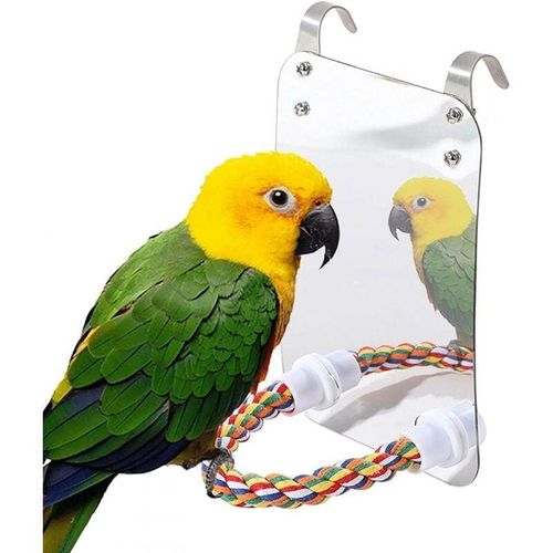 Kinsi - Vogelspielzeug, Vogelspiegelspielzeug mit Seil, Papageien-Hängespielzeug – großer Spiegel
