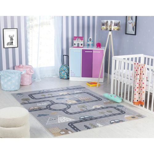 Teppich für Kinder Kinderzimmer Spielteppich Straßenteppich Straßen Design Creme Mehrfarbig Grau 120 x 170 cm - Surya