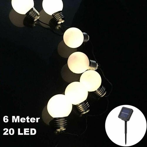 Trade-shop - Solar Lichterkette 20 led / 6 Meter Glühbirnen Matt Deko Warm-Weiß Solarbetrieben für Party Deko Schmuck Girlande Dekoration Garten