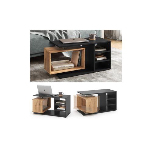 Vicco Couchtisch Rafi, 88x40x35cm, Schwarz, Wohnzimmertisch mit drehbahrem Fach