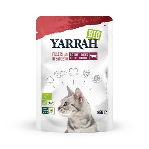 Yarrah Bio Cat Filets Katzenfutter, 14 x 85 g Rind in Soße