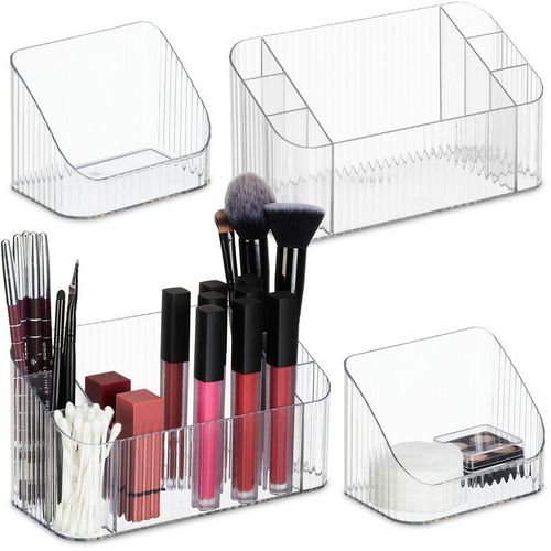 Kosmetik Organizer, 2er Set, Kunststoff, Beauty Organizer für Make Up, Pinsel & Co., Badbehälter, transparent - Relaxdays