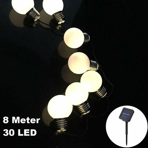 Solar Lichterkette 30 led / 8 Meter Glühbirnen Matt Deko Warmweiß solarbetrieben für Party Deko Schmuck Girlande Dekoration Garten Balkon