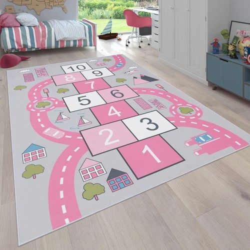 Paco Home - Teppich Kinderzimmer Kinderteppich Spielteppich Straßen Design Mit Hüpfkästchenspiel 300x400 cm