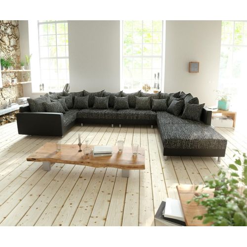DELIFE Wohnlandschaft Clovis XL Schwarz Hocker Armlehne Modulsofa