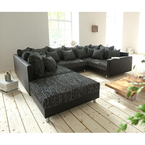 DELIFE Wohnlandschaft Clovis Schwarz Modulsofa Hocker Armlehne