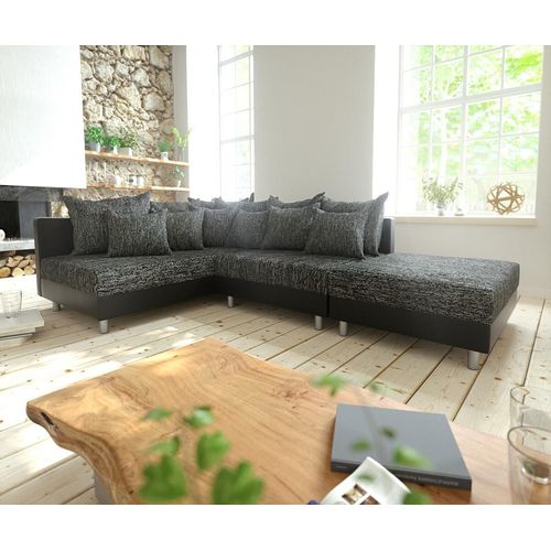 DELIFE Ecksofa Clovis Schwarz Modulsofa Hocker Ottomane Links