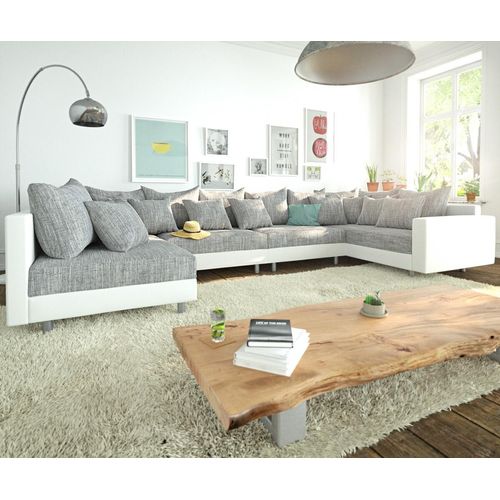 DELIFE Wohnlandschaft Clovis XL Weiss Hellgrau Modulsofa Armlehne