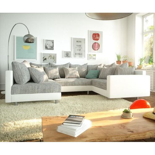 DELIFE Wohnlandschaft Clovis Weiss Hellgrau Modulsofa Armlehne
