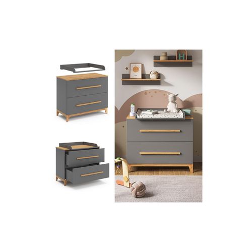VitaliSpa Wickelkommode Malia 108 x 98 cm, Grau Eiche, Wickeltisch inkl. Wickelauflage