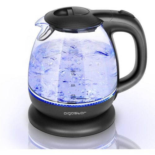 Glas Wasserkocher, Kleiner wasserkocher glas mit led-beleuchtung, 1 Liter, 2200W, Wasserkocher Klein, Schnellkochfunktion, Abschaltautomatik