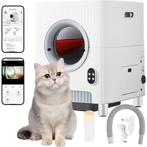 Merax Katzentoilette Selbstreinigende Katzenklo Automatisch, Geruchsbeseitigung, 68L+10L Große Kapazität, mit APP-Kontrolle & Kamera