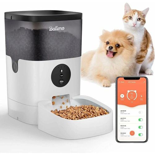Balimo - Futterautomat Katze, 4L WiFi APP-Automatischer Futterspender Katzenfutter mit Timer, 1-10 Mahlzeiten pro Tag, 10s Aufnahmefunktion,