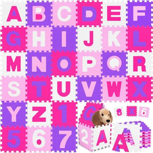 86 teilige Puzzlematte Kinderspielteppich Spielmatte Spielteppich Schaumstoffmatte Kinderteppich Puzzle Zahlen und Buchstaben Schutzmatte Rosa - Rosa