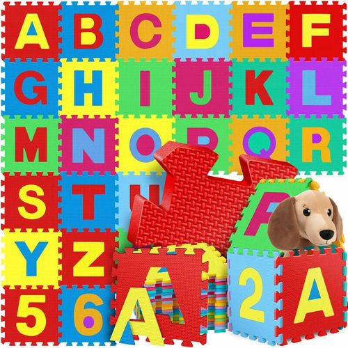 86 teilige Puzzlematte Kinderspielteppich Spielmatte Spielteppich Schaumstoffmatte Kinderteppich Puzzle Zahlen und Buchstaben Schutzmatte Bunt - Bunt