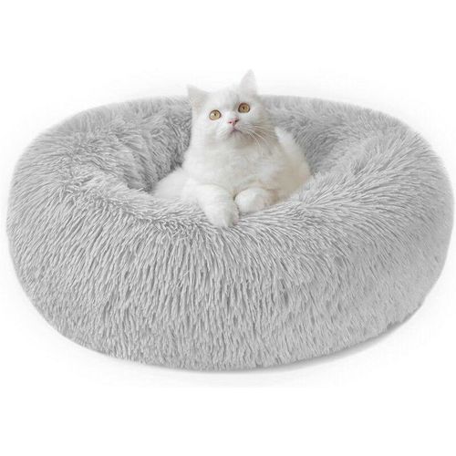 Weiches, rundes Hunde- und Katzenbett – Donut, bequemes, waschbares Bett für Katzen, kleine mittelgroße Hunde, Hellgrau