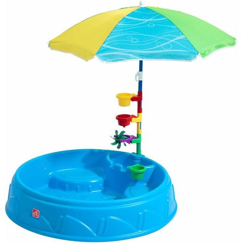 Play and Shade Planschbecken mit Sonnenschirm und Zubehör Garten Wasser Spielzeug aus Kunststoff für Kinder in Blau Planschbecken ohne Luft klein