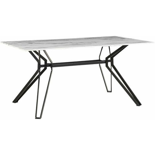 Esstisch Weiß 160 x 90 cm Glas Tischplatte Marmor Optik mit Metallbeinen Schwarz Rechteckig Modern Glamour Esszimmer Küche Wohnküche