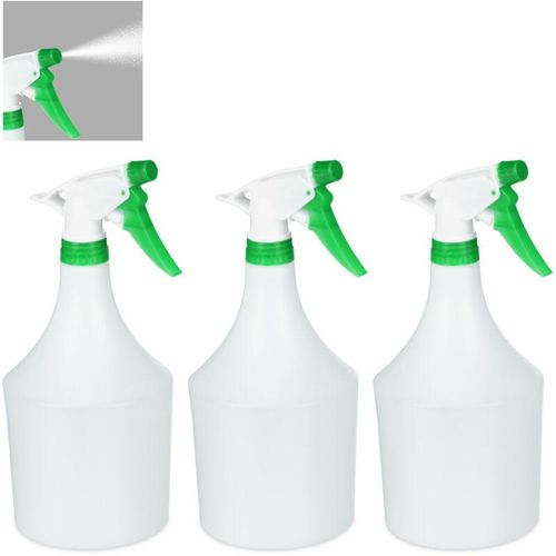 3 x Sprühflasche Pflanzen, einstellbare Düse, 1 Liter Handsprüher, mit Skala, Kunststoff, Blumensprüher, weiß-grün
