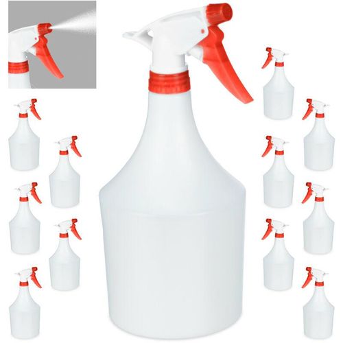 12 x Sprühflasche Pflanzen, einstellbare Düse, 1 Liter Handsprüher, mit Skala, Kunststoff, Blumensprüher, weiß-rot