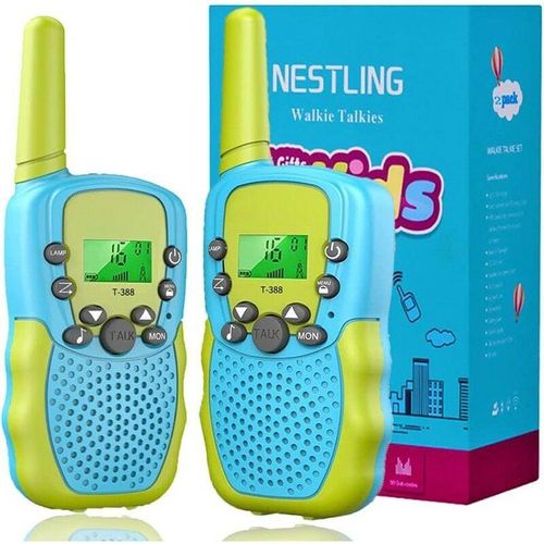 Kinsi - Kinder-Walkie-Talkie, 2-Wege-Radio mit 8 Kanälen, Spielzeuggeschenke für 3–12 Jahre (1 Paar, blau-grün)