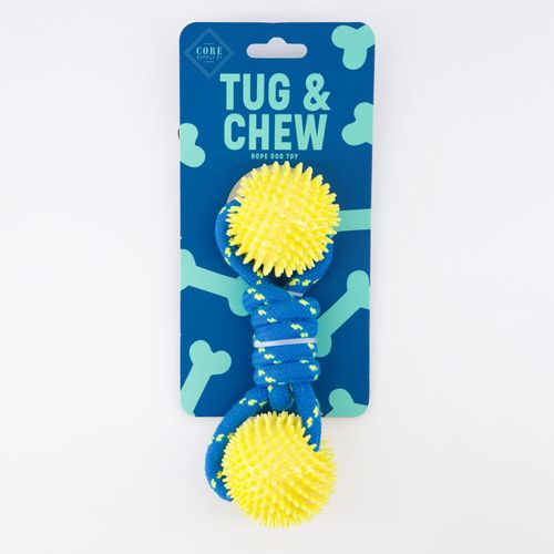 Gelb & blaues Haustierspielzeug mit zwei Bällen 16x8cm