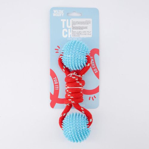 Rot & blaues Haustierspielzeug mit zwei Bällen 16x8cm