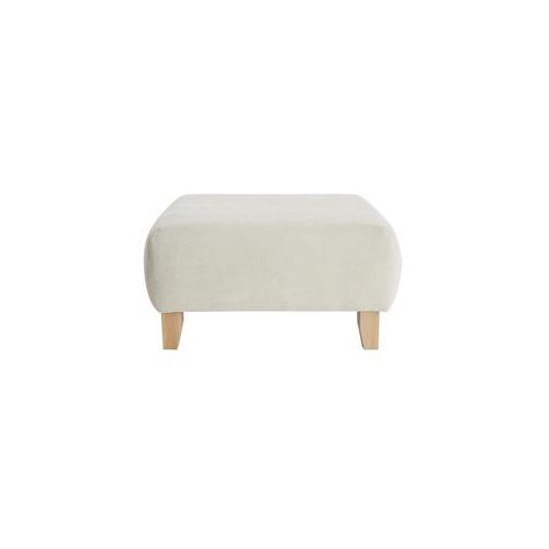 Hocker/Fußstütze aus Stoff mit strukturiertem Samteffekt in Beige und hellem Massivholz B75 cm ODEON