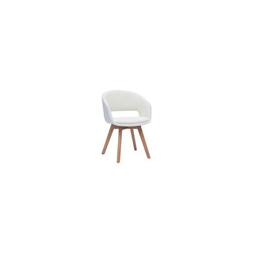 Skandinavischer Stuhl aus weißem Stoff mit Bouclé-Wolleffekt und hellem Massivholz PRISMA