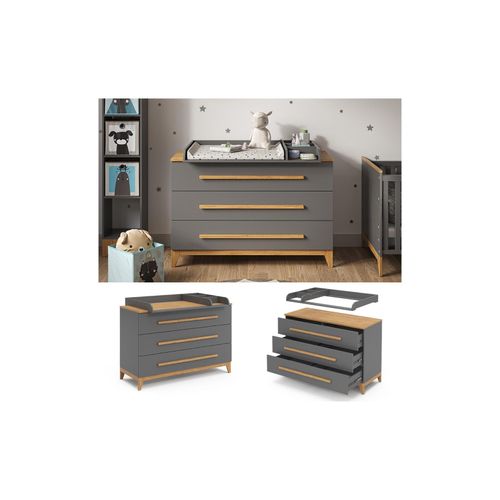VitaliSpa Wickelkommode Malia XL 133 x 98 cm, Grau Eiche, Wickeltisch inkl. Wickelauflage