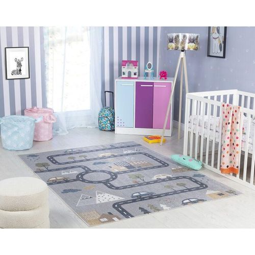 Teppich für Kinder Kinderzimmer Spielteppich Straßenteppich Straßen Design Creme Mehrfarbig Grau 160 x 213 cm - Surya