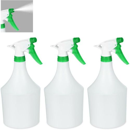 Sprühflasche Pflanzen, 3er Set, einstellbare Düse, 1 Liter, mit Skala, Kunststoff, Blumensprüher, weiß-grün - Relaxdays