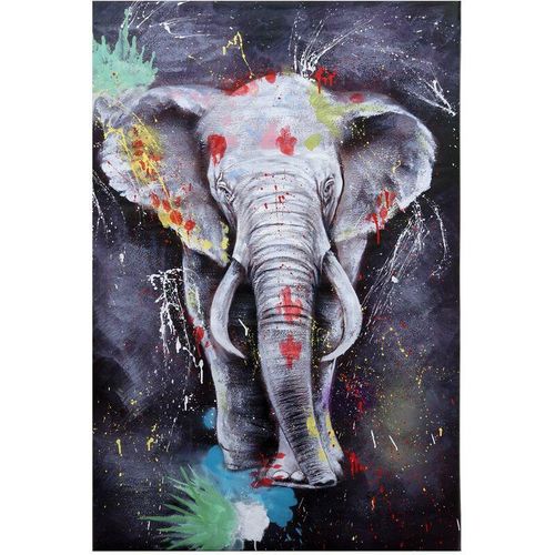 HHG - lgemälde Elefant 767, Leinwandbild Wandgemälde Gemälde, handgemaltes xl Wandbild 120x80cm - multicolour