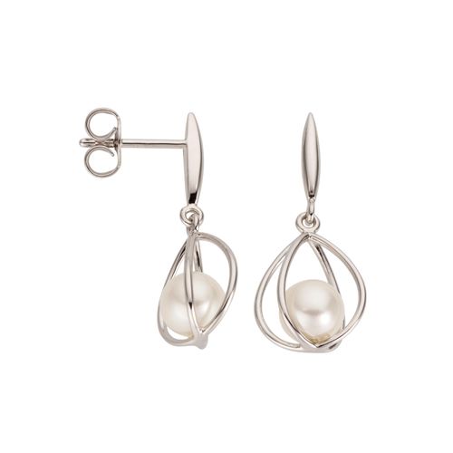 Perlenohrringe JOBO "Ohrringe mit Perlen" Ohrringe Gr. Weißgold 585-Perlen, weiß (weißgold 585) Damen Perlenohrringe