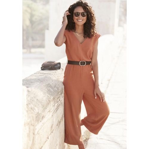 Overall LASCANA Gr. 46, N-Gr, orange (terracotta), Damen, Web, Obermaterial: 100% Polyester, unifarben, Overalls, aus strukturierter Ware