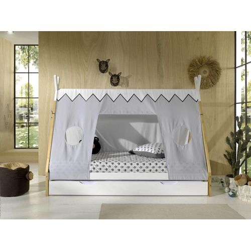 Tipi Zelt Bett Liegefläche 90 x 200 cm, inkl. Rolllattenrost, Bettschublade und Textilzeltdach, Ausf
